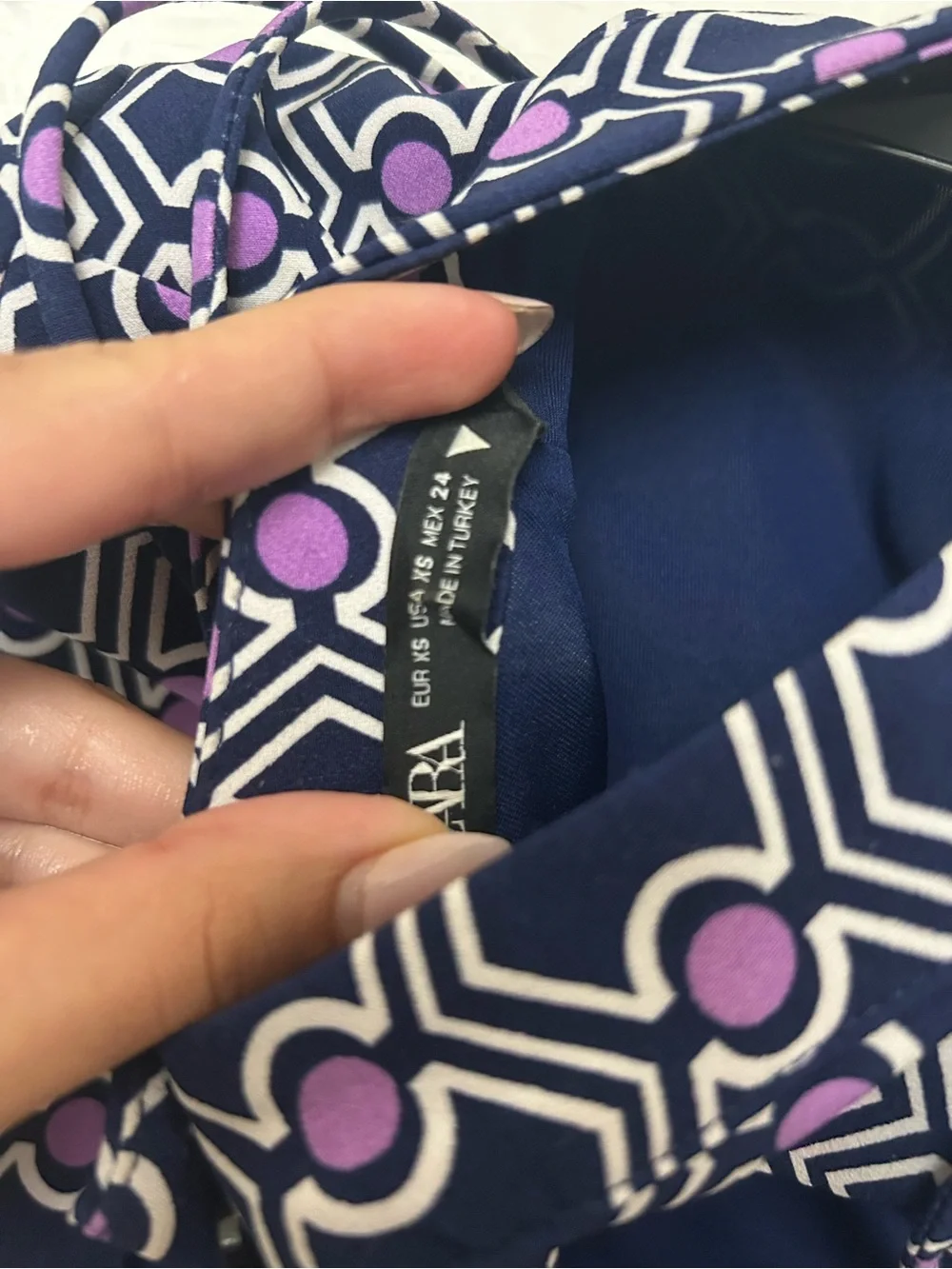 Zara Purple & Black Geometric Long Sleeve Crop Top